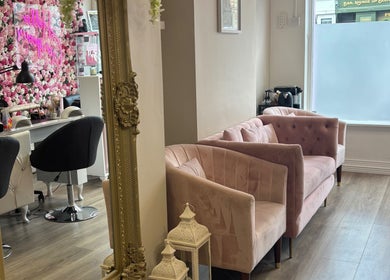 Elegant seating and floral decor at NK Nail & Beauty Bar, Moate, County Westmeath, IE.