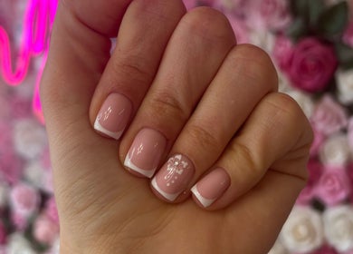 Elegant nails with floral design at NK Nail & Beauty Bar, Moate, County Westmeath, IE.