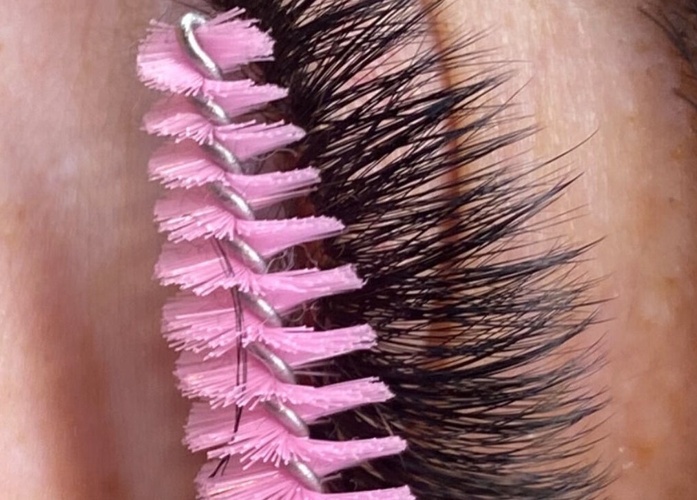 Close-up of expertly applied eyelash extensions at Lash Money, Livingston, Scotland, GB.