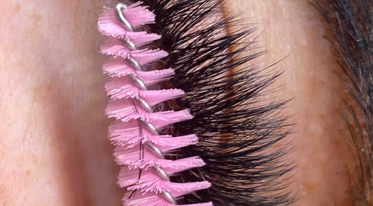 Close-up of expertly applied eyelash extensions at Lash Money, Livingston, Scotland, GB.