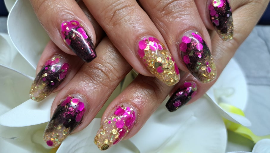 Pink and Gold Foil Nails