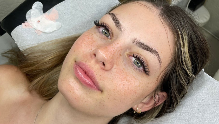 Close-up of a client's face with styled lashes at Cassandra Jade’s Collective, Alberton, Gauteng, ZA.