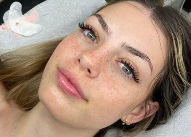 Close-up of a client's face with styled lashes at Cassandra Jade’s Collective, Alberton, Gauteng, ZA.