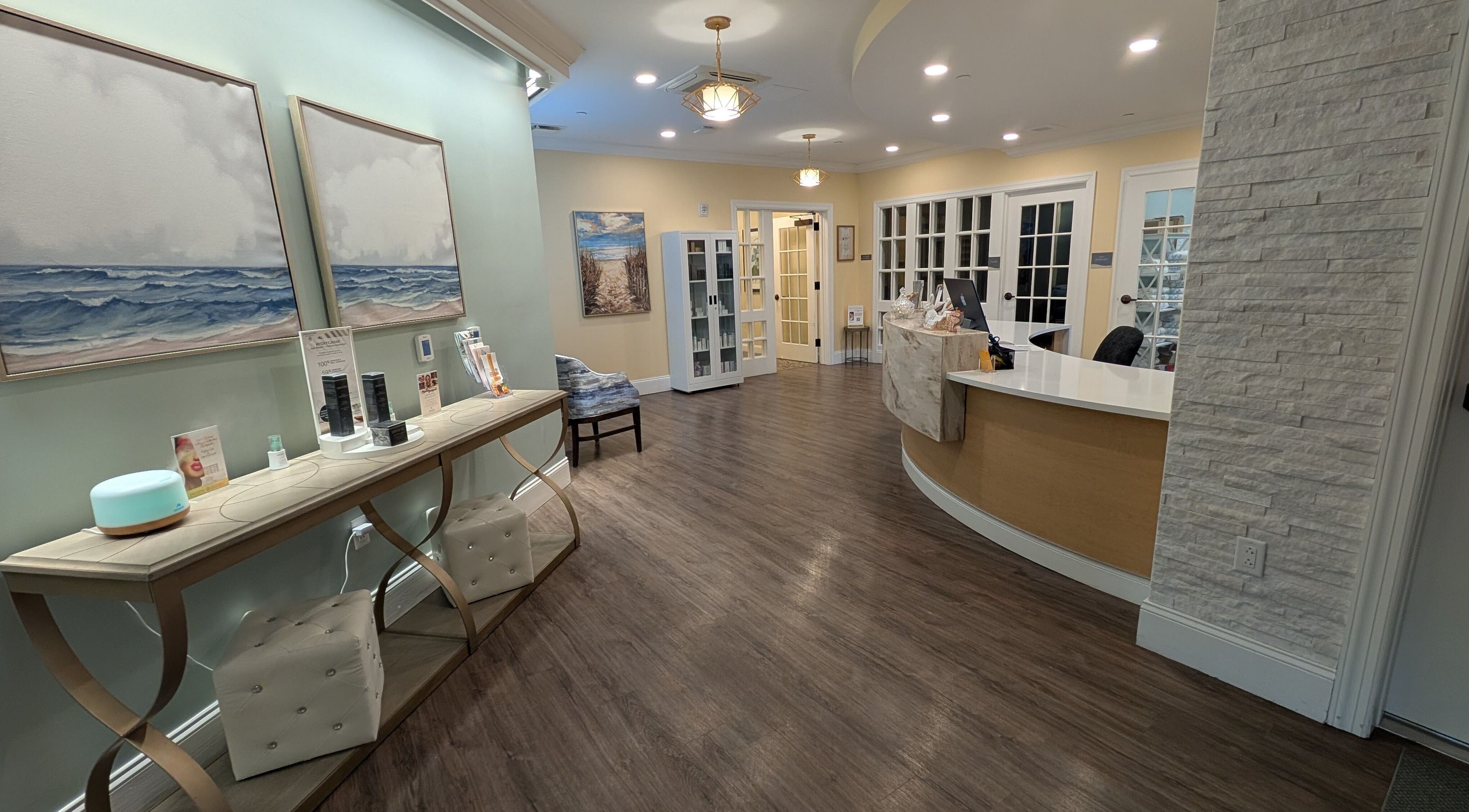 Relaxing front desk at The Spa at The Villas Holmdel in Holmdel, New Jersey, US with inviting modern decor.