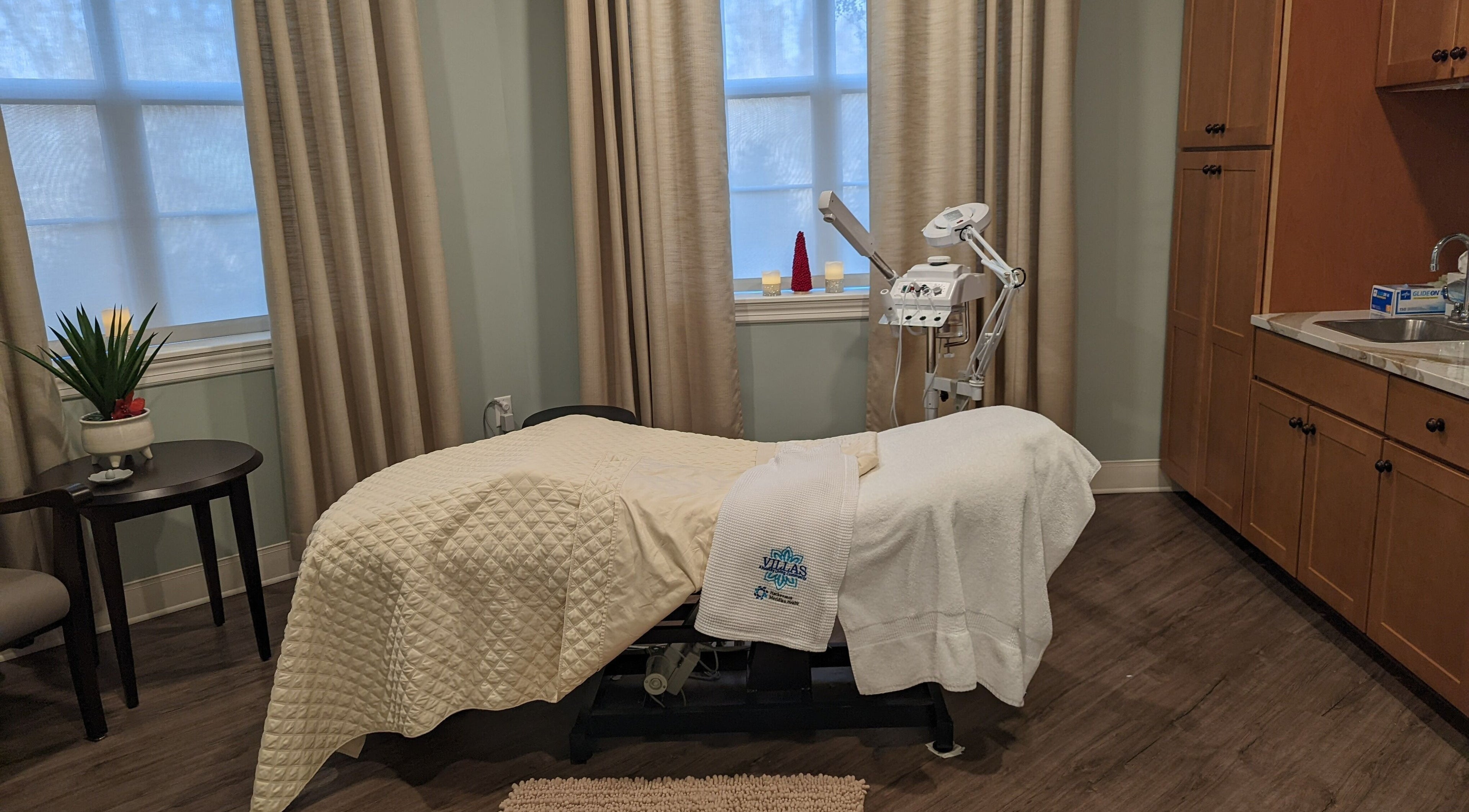 Relaxing treatment room at The Spa at The Villas Holmdel, Holmdel, New Jersey, US, ready for a serene experience.