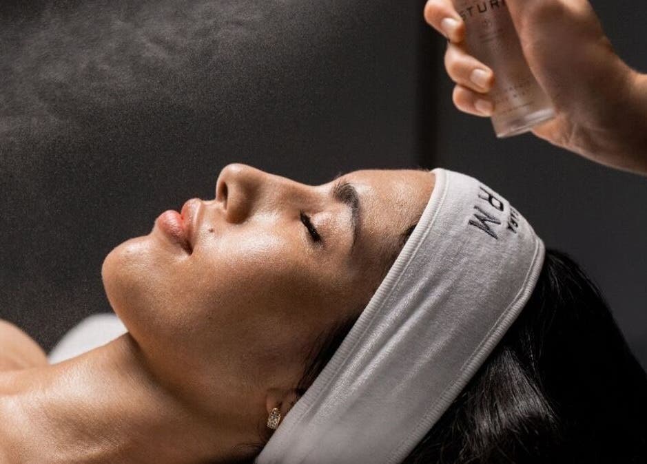 Facial misting treatment at The Skin Spot, Cape Town, Western Cape, ZA. Relaxing spa experience depicted.