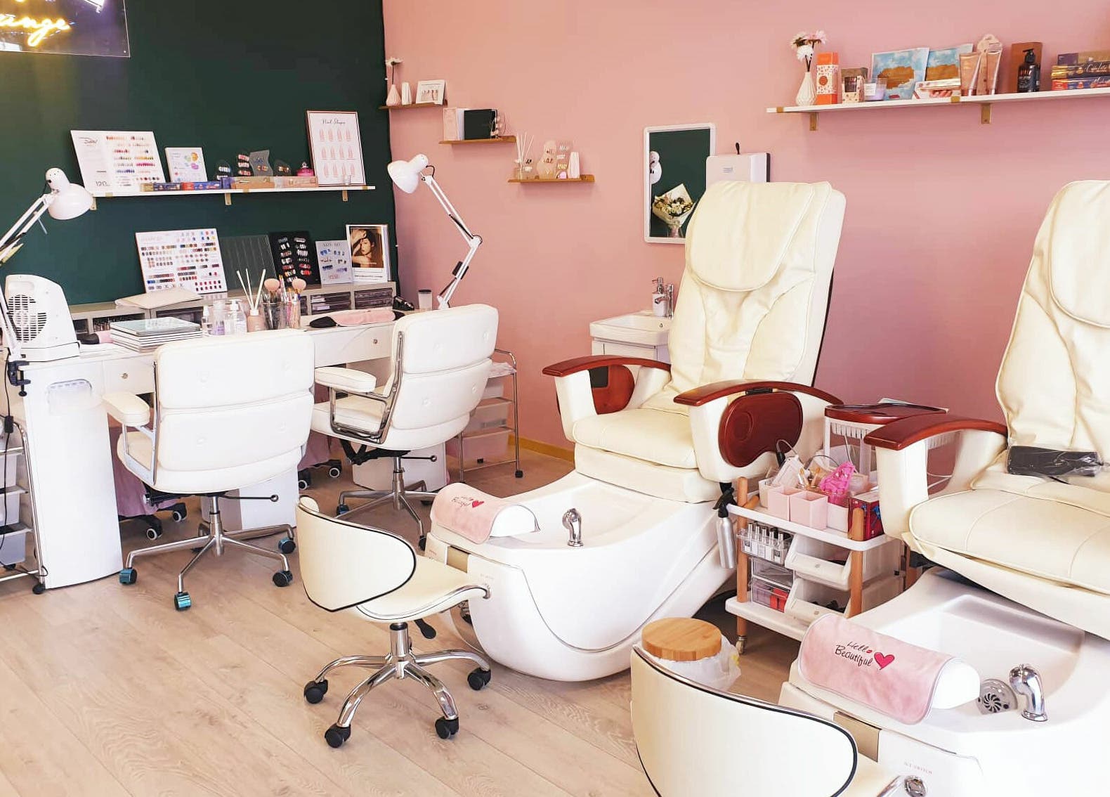 Luxurious pedicure chairs at Hello Beautiful Lounge - Hastings, offering nail services in Hastings, NZ.