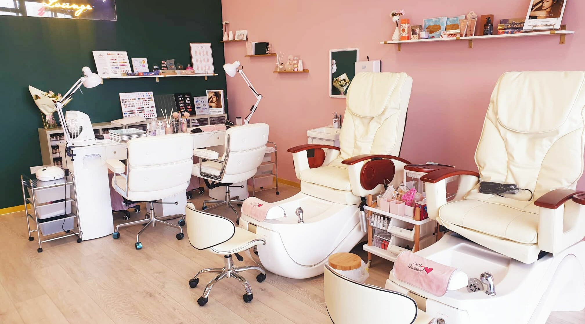 Luxurious pedicure chairs at Hello Beautiful Lounge - Hastings, offering nail services in Hastings, NZ.