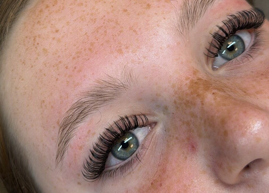 Close-up of styled eyelashes at Belles Beauty, Mirfield, England, GB showcasing detailed lash work.