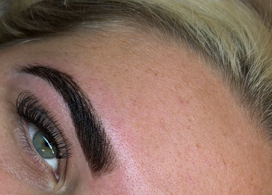 Close-up of perfectly styled eyebrows at Belles Beauty, Mirfield, England, GB enhancing natural elegance.