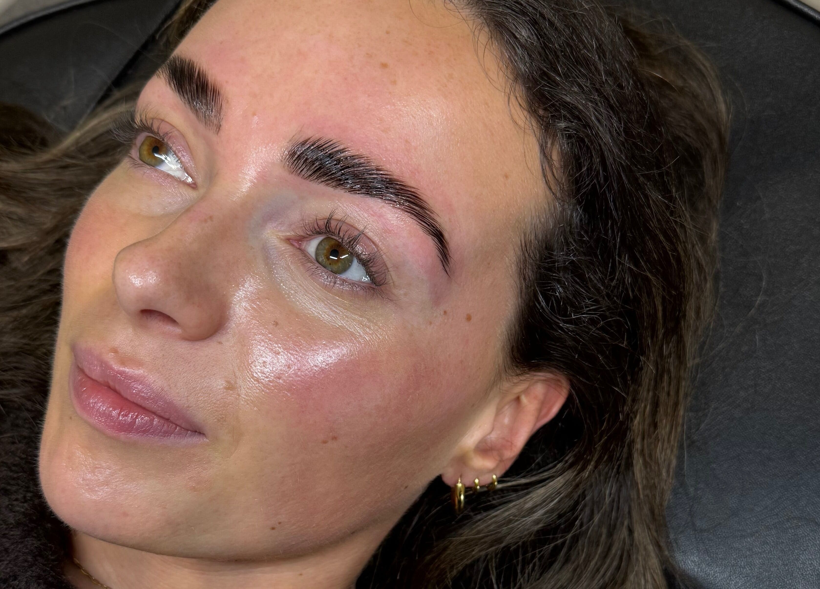 A client showcases expertly shaped brows from FACES Brows Lashes Makeup, Ilkley, England, GB.