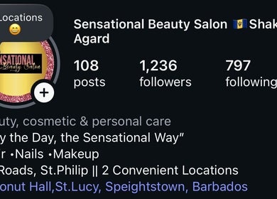 Profile of Sensational Beauty Salon on social media, featuring beauty services in Saint Philip, BB.