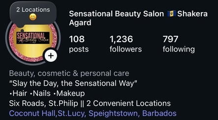 Profile of Sensational Beauty Salon on social media, featuring beauty services in Saint Philip, BB.