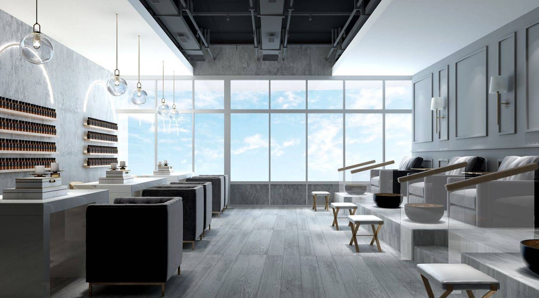 Luxurious nail salon interior at Katrinaaissa Beauty Artistry in Richmond, British Columbia, CA with chic decor.