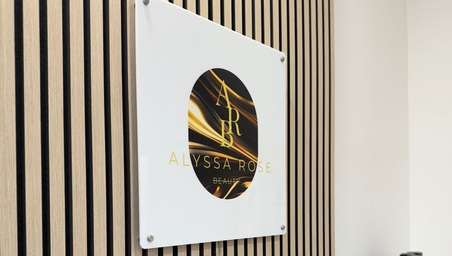 Sleek Alyssa Rose Beauty sign on wooden panel, Darwen, England, GB.