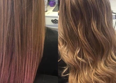 Before and after hair transformation at Hair By Lorna Oldroyd, Ossett, England, GB.