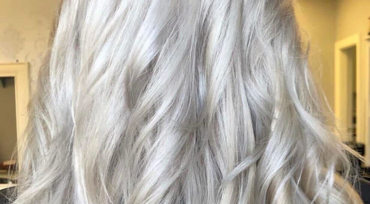 Elegant silver hair styled at Hair By Lorna Oldroyd, Ossett, England, GB, showcasing expert coloring.