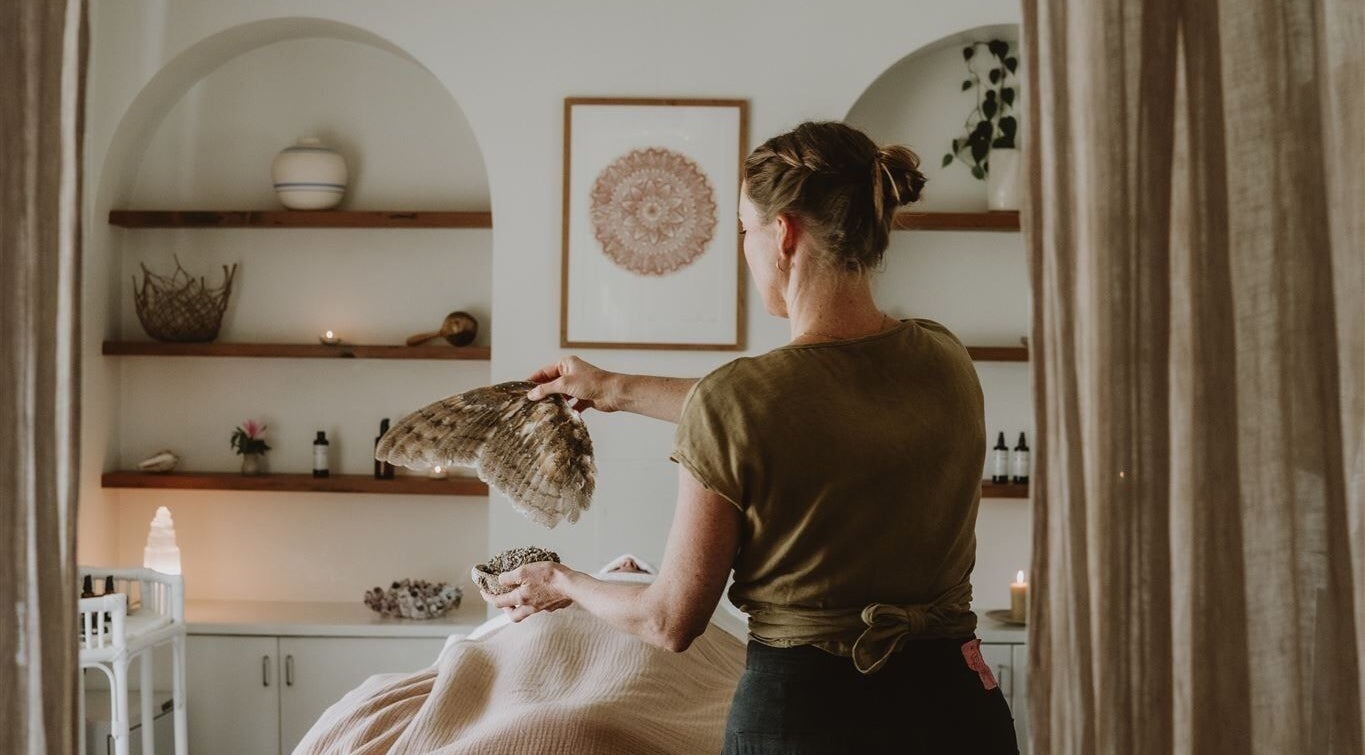 A soothing wellness ritual at Soulflower Studio in Sawtell, New South Wales, AU with calming decor.