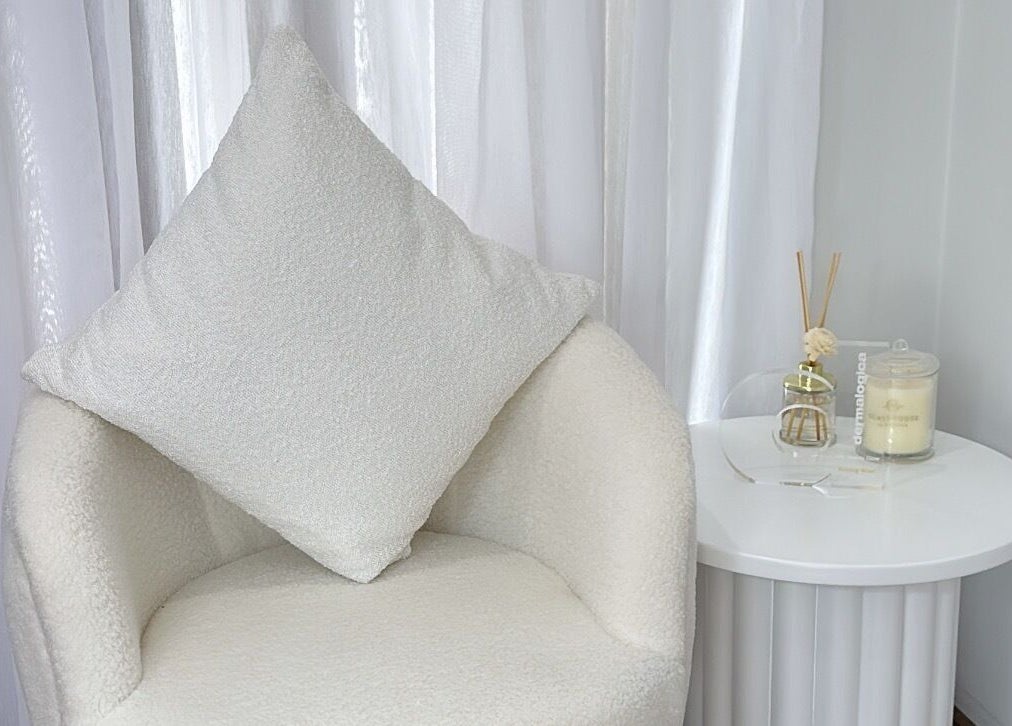 Elegant white chair and decor at MM Beauty Glow, Noranda, Western Australia, AU.