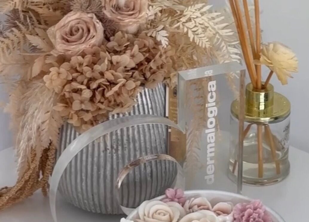 Chic floral and diffuser arrangement at MM Beauty Glow in Noranda, Western Australia, AU.