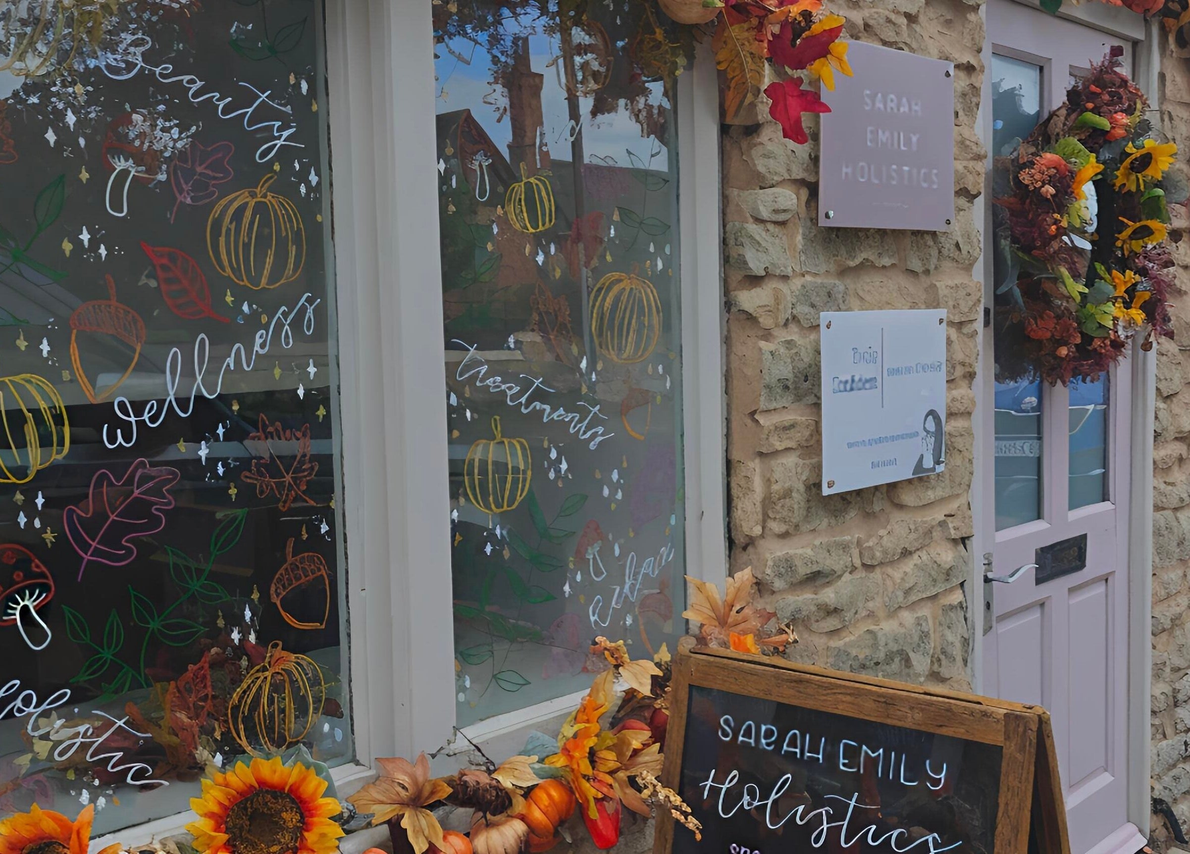 Decorated exterior of Truly Confident Aesthetics, Helpston. Cozy and inviting wellness venue.
