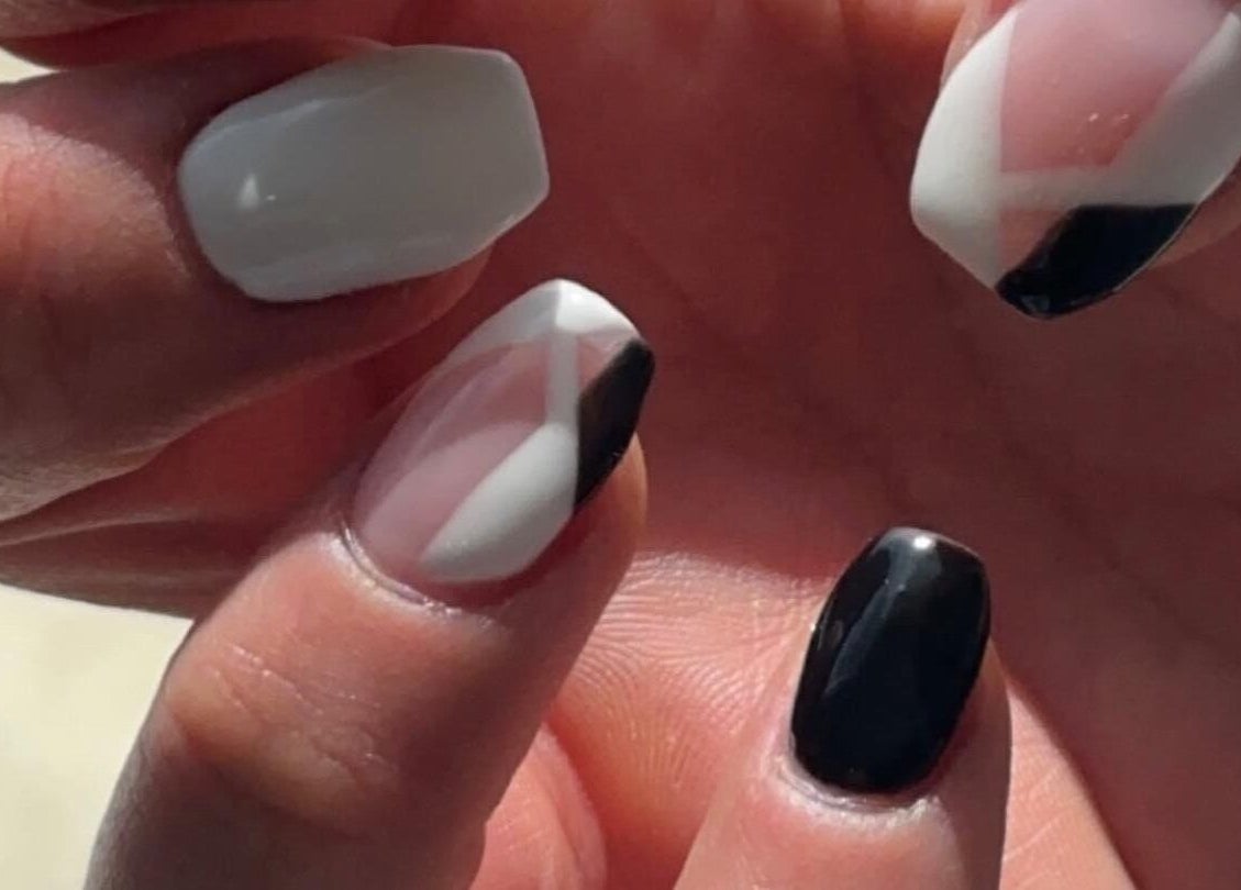 Stylish geometric nail art by Polished by Makala in Mountain Creek, Queensland, AU.