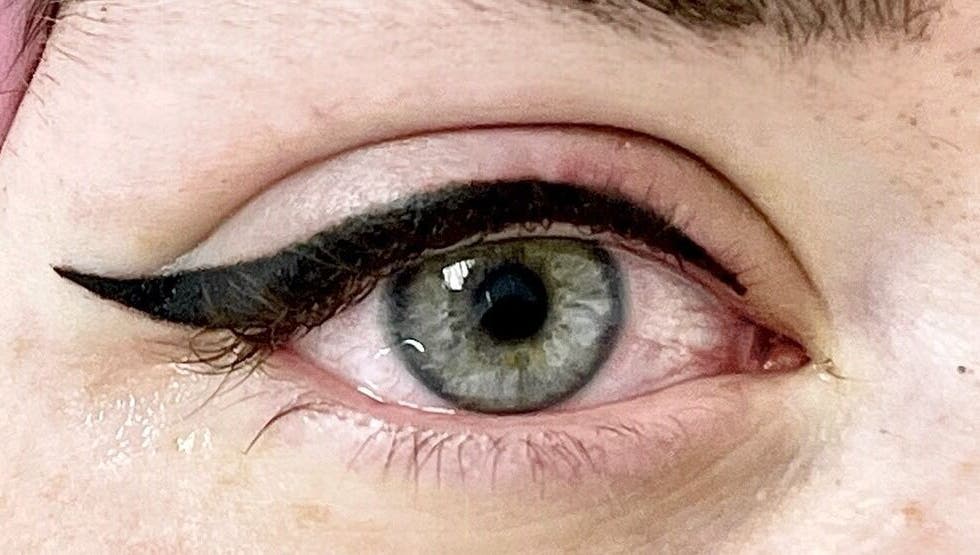 Close-up of expertly winged eyeliner at Matthews in Matthews, North Carolina, US.