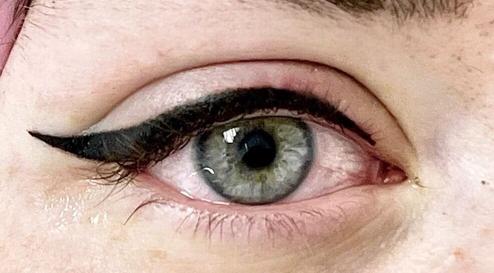 Close-up of expertly winged eyeliner at Matthews in Matthews, North Carolina, US.