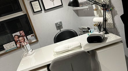 Nail station at The Beauty Shack by Lottie, Banbury, England, GB with decor and beauty tools.