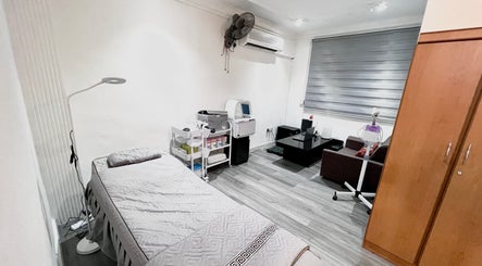 Tranquil treatment space at Solo Skin Beauty, Skudai, Johor, MY, with bed and equipment.