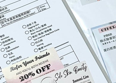 Consultation forms and discounts at Solo Skin Beauty, Skudai, Johor, MY for personalized treatments.