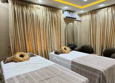 Relaxing double treatment room at The Villa Spa in Awka, Anambra, NG, featuring elegant decor and cozy ambience.