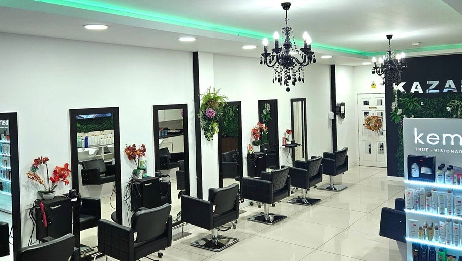 Modern salon interior at Kazanoo Hair By Adrian, Galway, County Galway, IE with chic decor and styling stations.