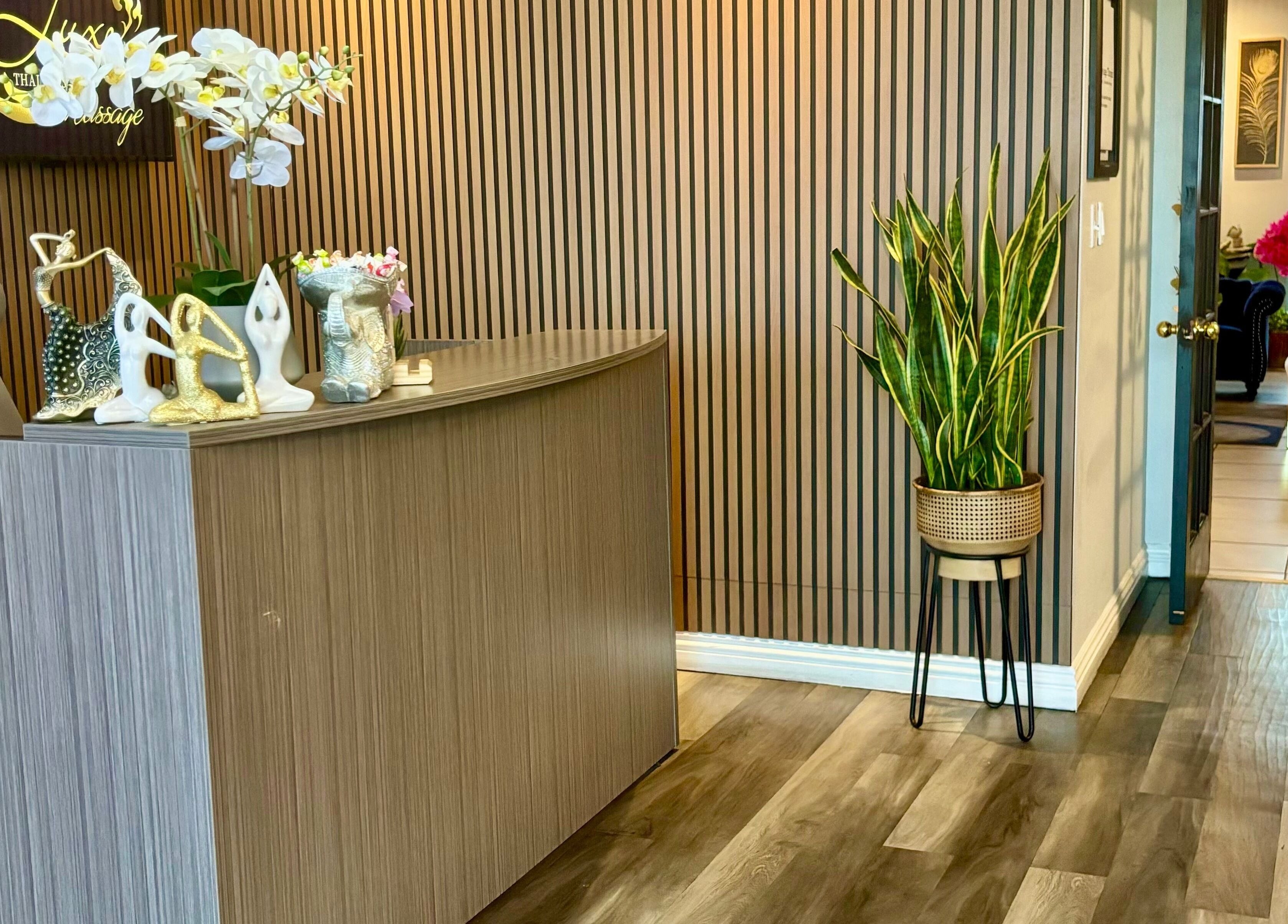 Reception area at LUXE Thai Spa & Massage, Las Vegas, Nevada, US, with elegant decor and a tranquil atmosphere.