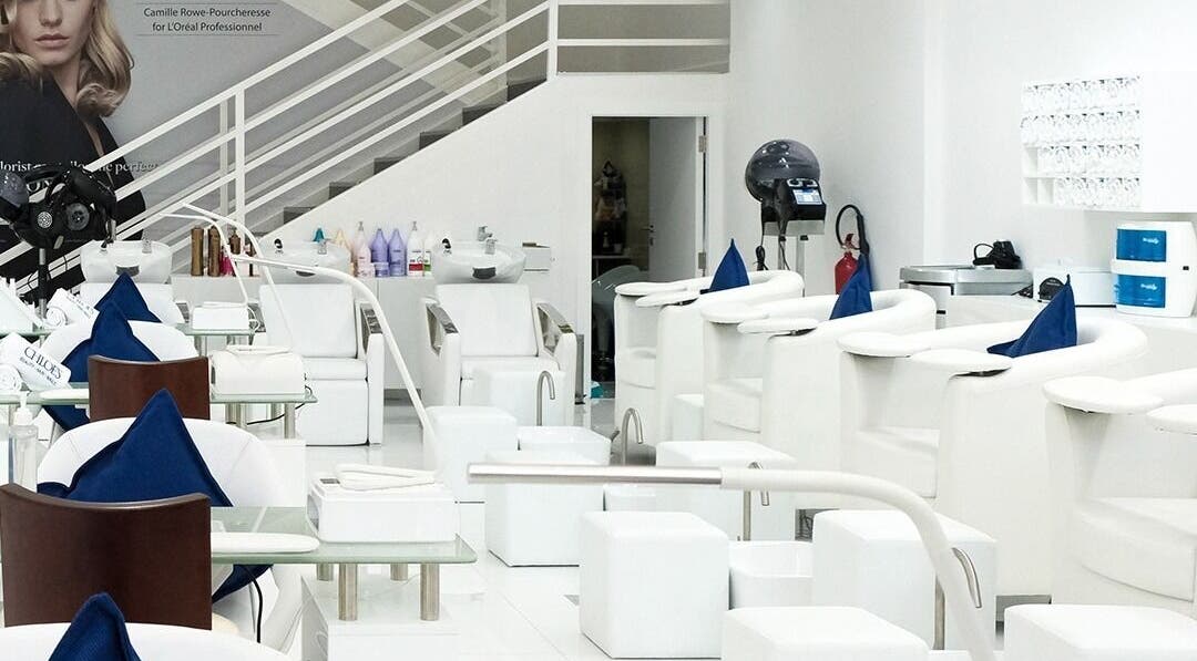 Elegant salon interior at Chloe's Beauty - Jumeirah Islands Clubhouse, Dubai, Dubai, AE. Modern amenities and seating.