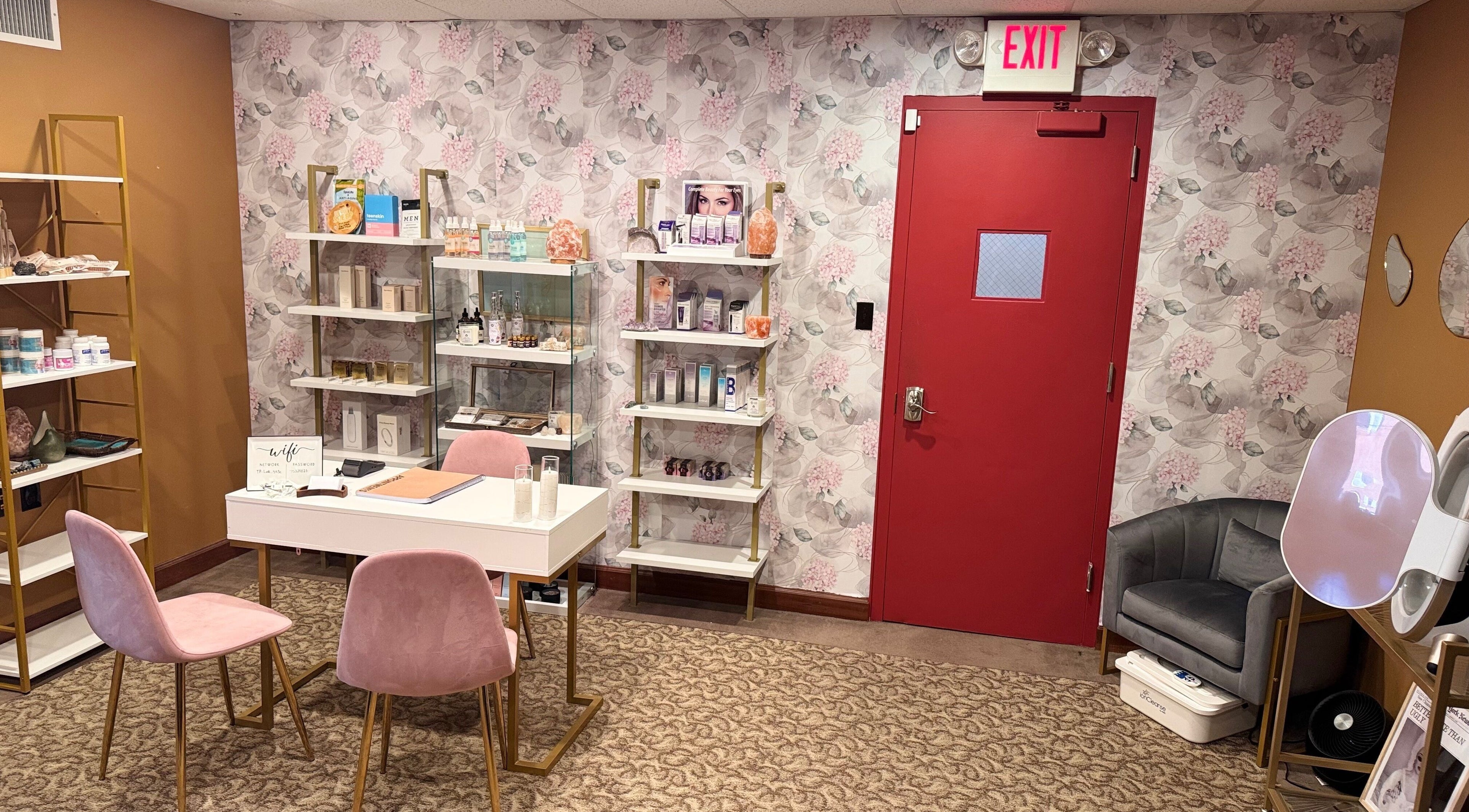 Zen Beauty Lounge LLC's chic interior in Stroudsburg, Pennsylvania, US, featuring elegant decor and beauty products.