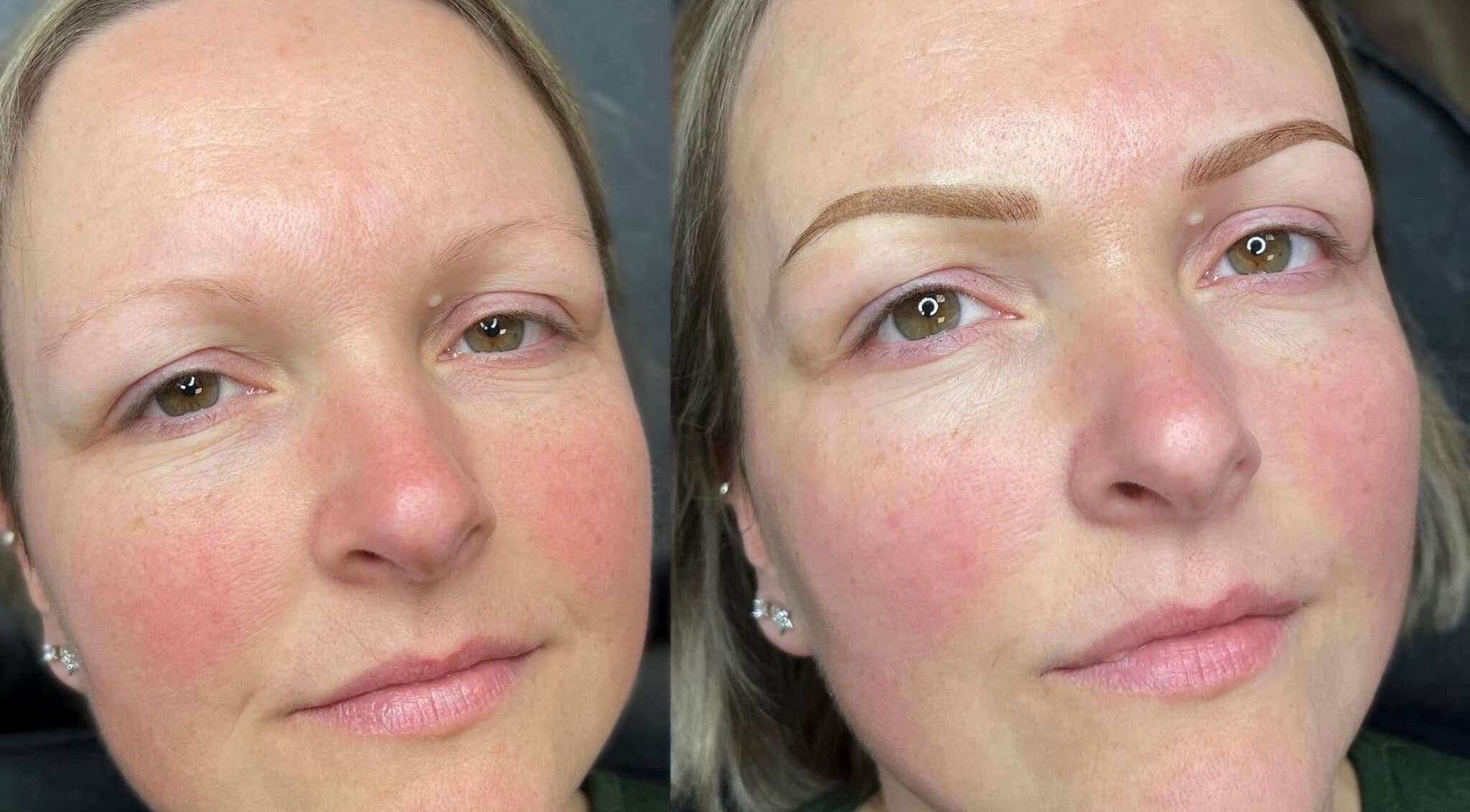 Before and after eyebrow transformation at Redefined Brows by Sarah - May in Lurgan, Northern Ireland, GB.