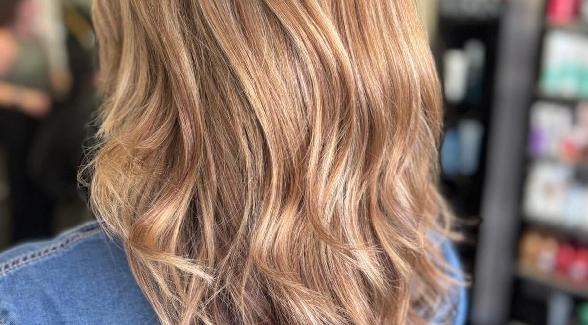 Blonde wavy hair styled at Melanie’s Salon, Windermere, England, GB.