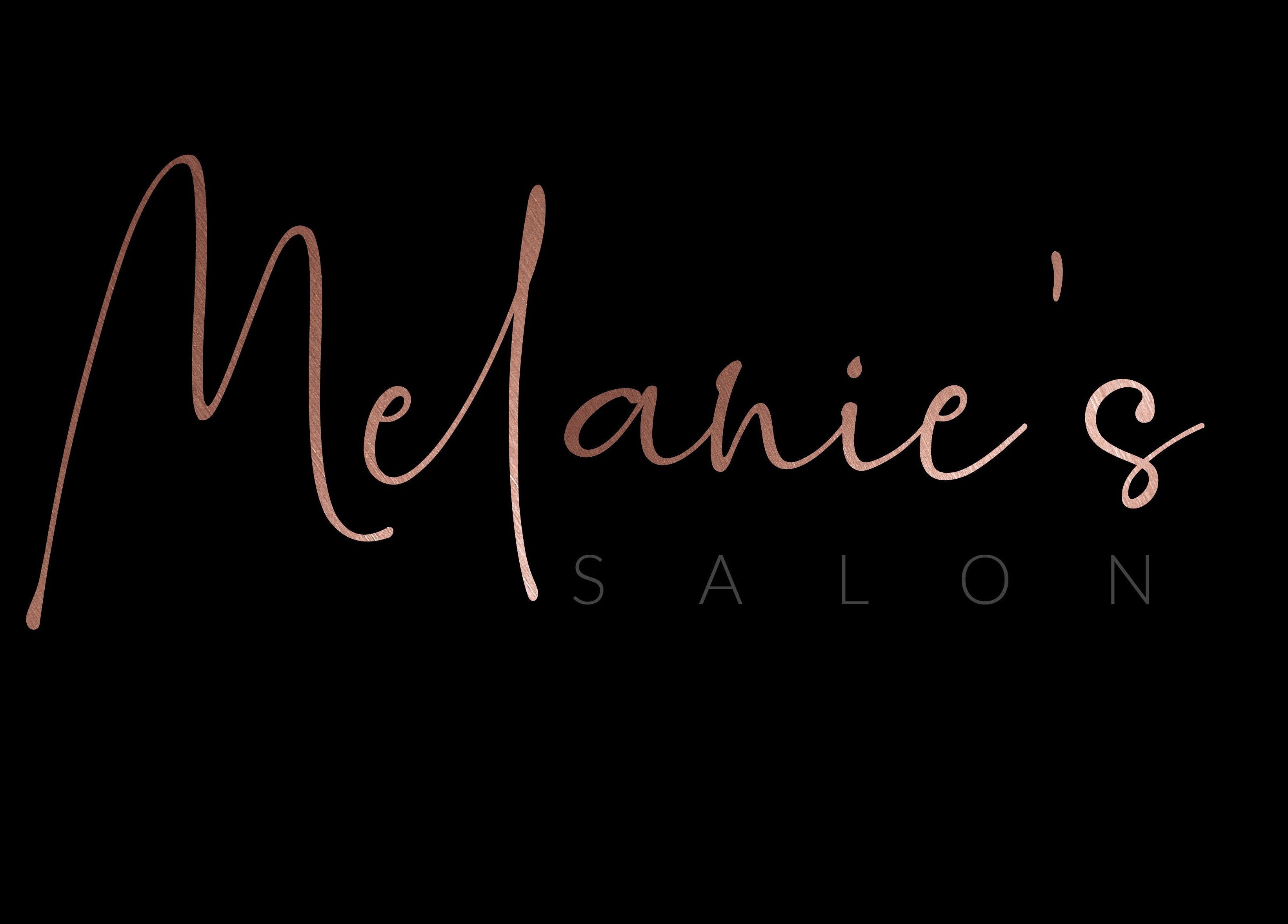 Sophisticated Melanie's Salon logo in Windermere, England, GB on a sleek black background.