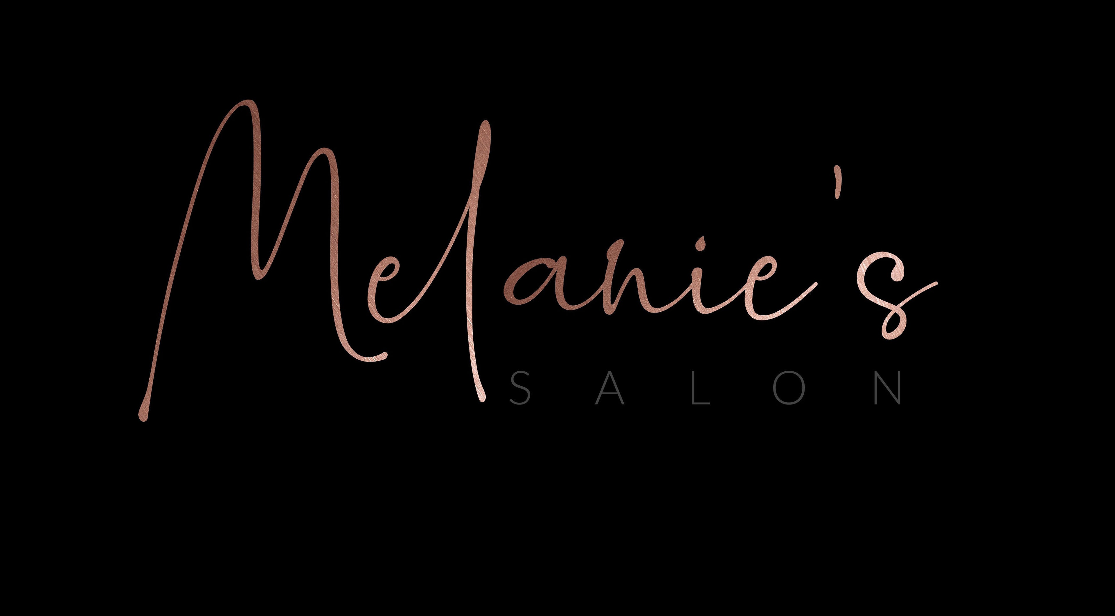Sophisticated Melanie's Salon logo in Windermere, England, GB on a sleek black background.