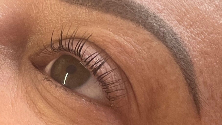 Close-up of styled eyebrow and lashes at Princess Beauty by Sarah, Hasland, England, GB.