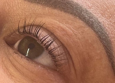 Close-up of styled eyebrow and lashes at Princess Beauty by Sarah, Hasland, England, GB.