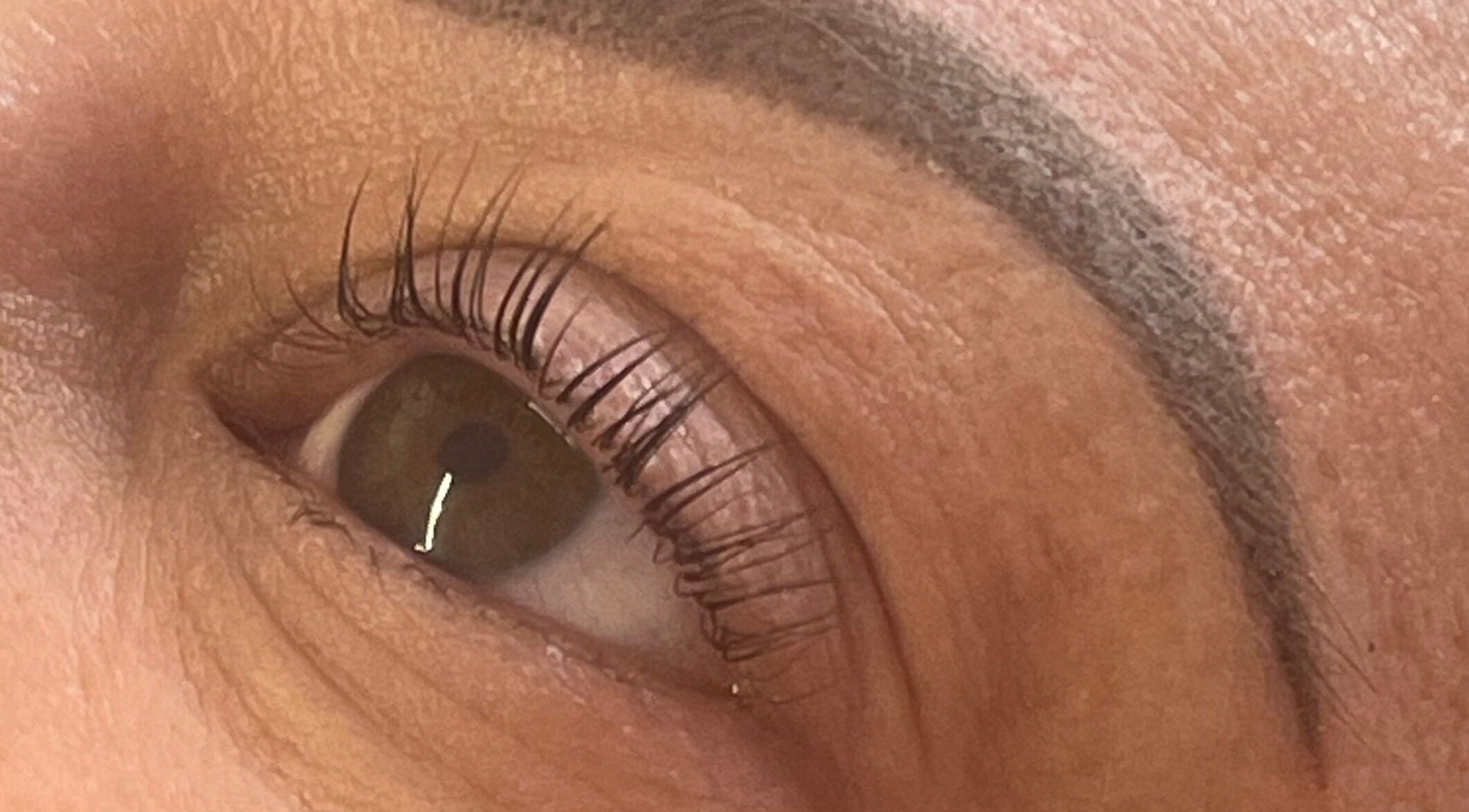 Close-up of styled eyebrow and lashes at Princess Beauty by Sarah, Hasland, England, GB.