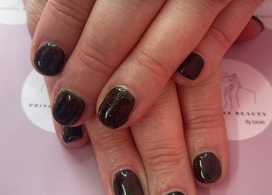 Dark glitter manicure at Princess Beauty by Sarah in Hasland, England, GB. Stunning nail art for elegance.