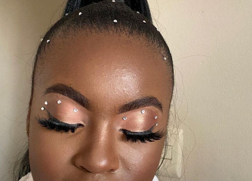 Elegant eye makeup with gems at Touch by Thato Kempton Park, Gauteng, ZA.