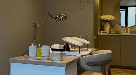Elegant beauty station at The Blush Bar, Killingworth, England, GB, featuring spa essentials and ambient lighting.