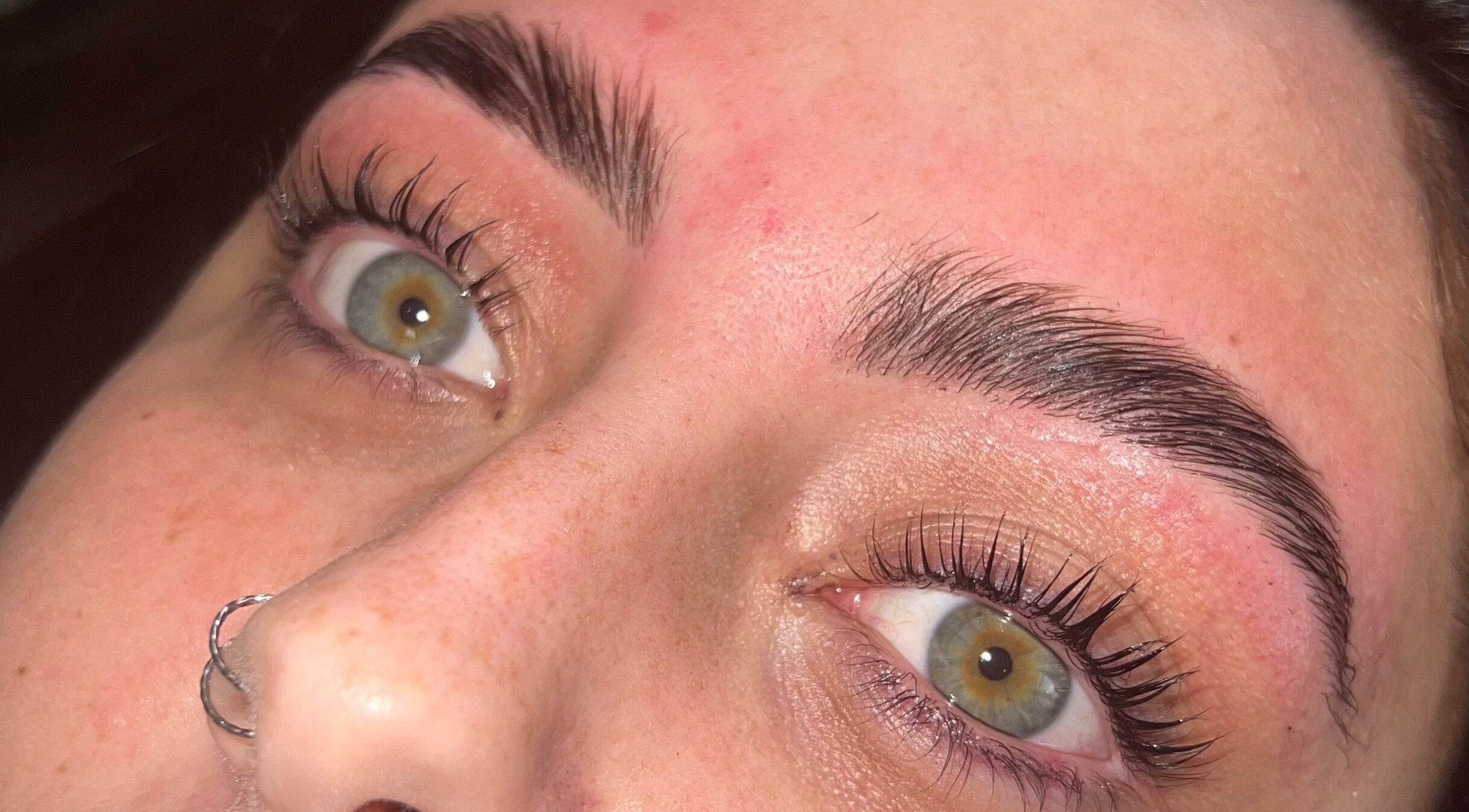 Close-up of perfectly shaped eyebrows at Bloom Beauty Room, Quinton, England, GB.