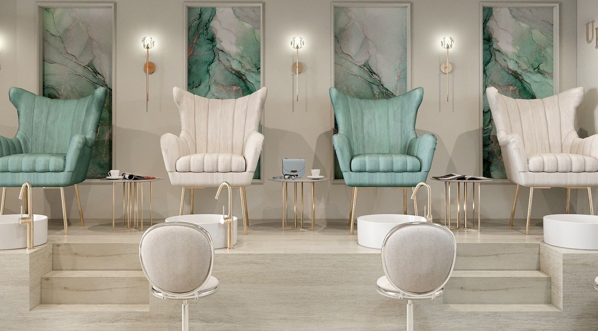 Luxurious seating at Upscale Nail Studio, Vancouver, British Columbia, CA for ultimate relaxation.