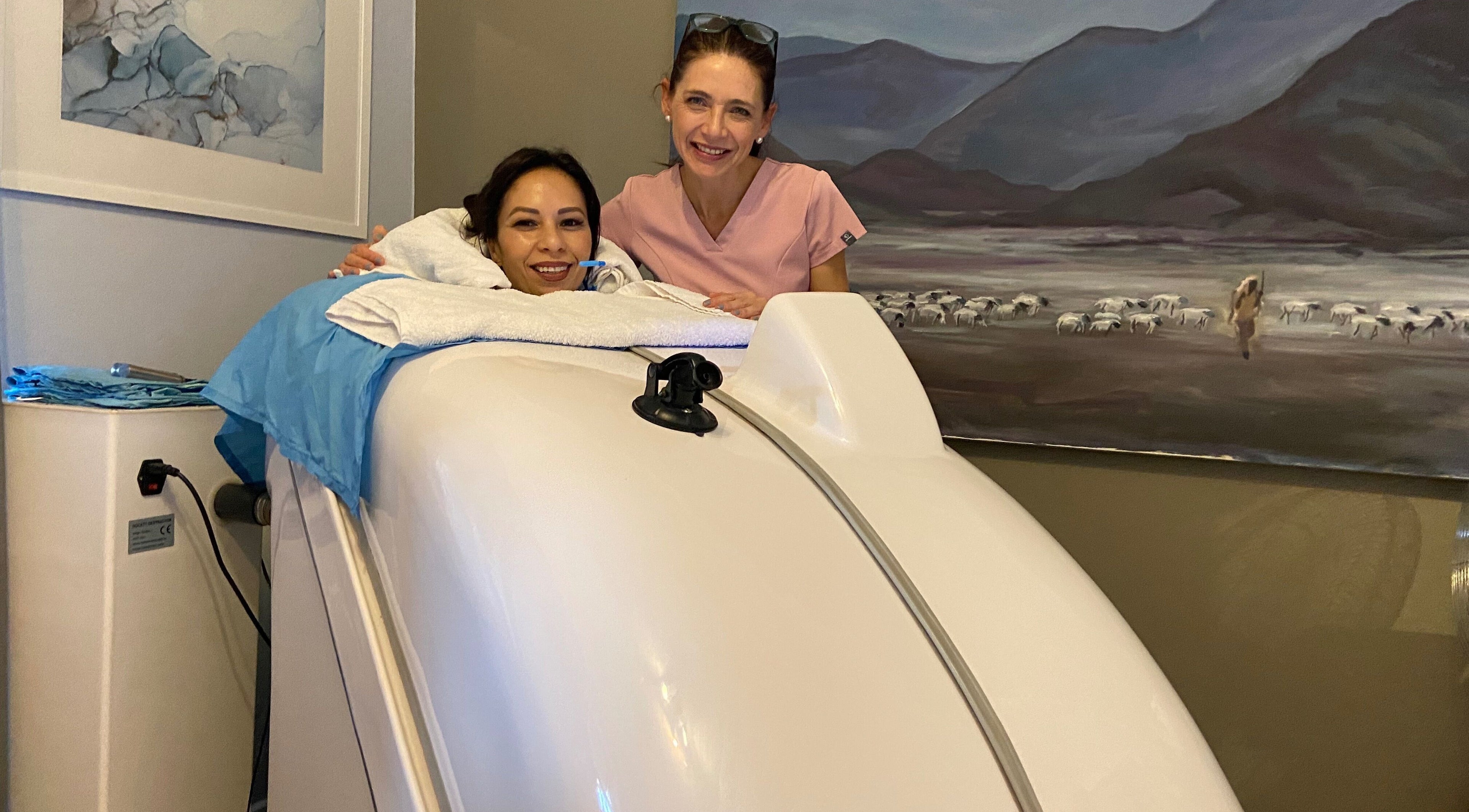 Customer enjoying a wellness pod at Ozone Clinic Cape Town, Western Cape, ZA.