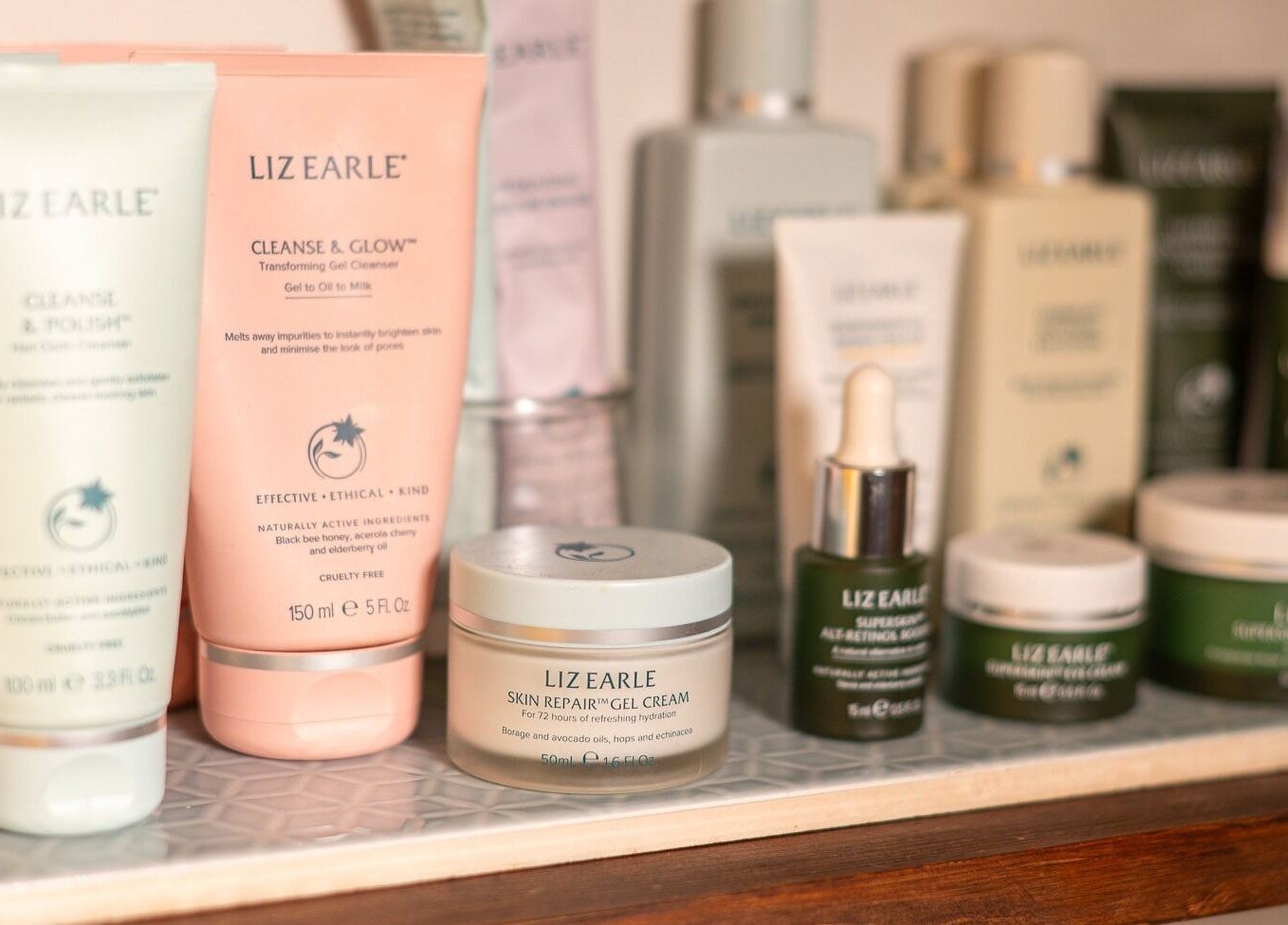 A range of skincare products displayed at The Cedar Room, Cullompton, England, GB for beauty and wellness.